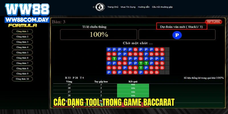 Các dạng tool trong game Baccarat